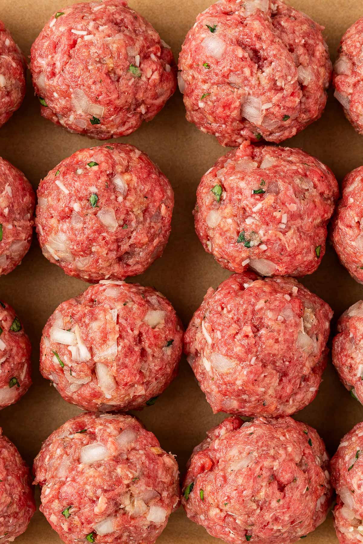 overhead view of raw meatballs