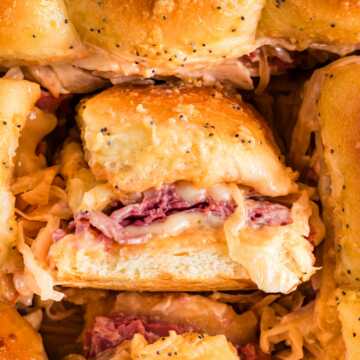 overhead view of reuben sliders