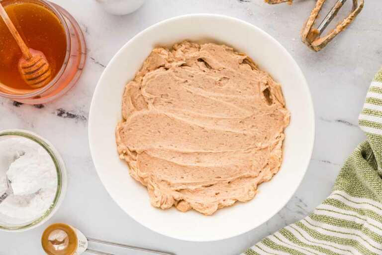 overhead view of honey cinnamon butter in bowl