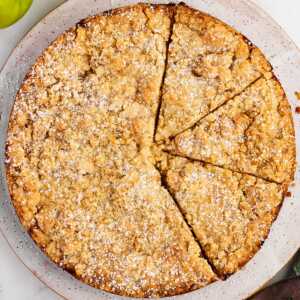 overhead view of sliced Irish apple cake