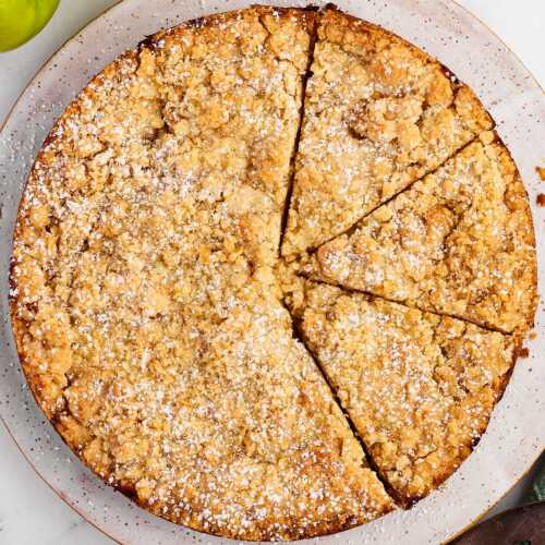 overhead view of sliced Irish apple cake