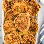 overhead view of Irish potato pancakes on platter