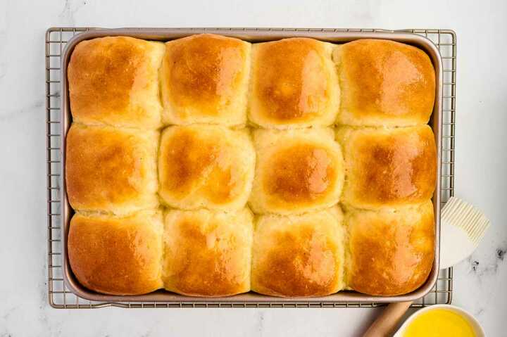 finished potato rolls brushed with butter